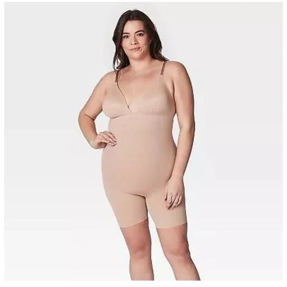 ASSETS by SPANX Women's Flawless Finish Plunge Bodysuit - Beige XL